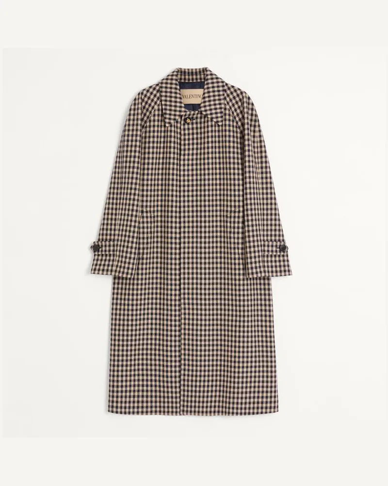 Valentino Garavani Cappotto Monopetto In Cotone E Lana Con Motivo Vichy Uomo NAVY/BEIGE Navy