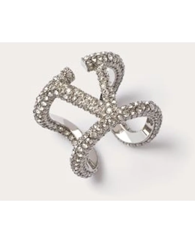 Valentino Garavani Anello Vlogo Signature In Metallo E Cristalli Swarovski® Donna PALLADIO/CRYSTAL Palladio