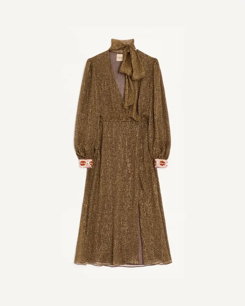 Valentino Garavani Abito In Creponne Lamé Stampa Fauve Eclat Ricamato Donna ANIMALIER Animalier