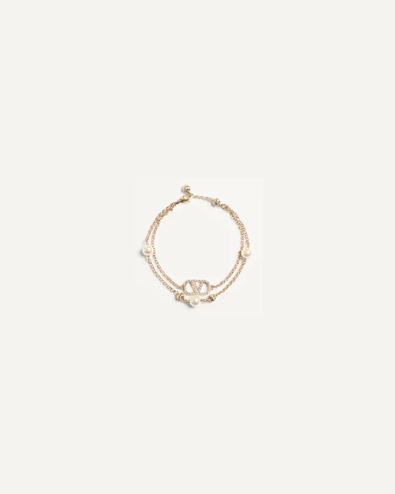 Valentino Garavani Bracciale Vlogo Signature In Metallo, Perle A E Cristalli Swarovski Donna ORO/CREMA/CRYSTAL Oro