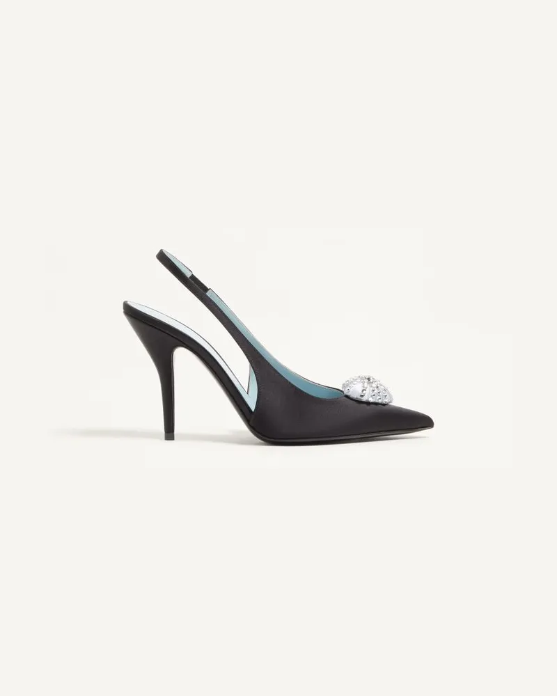 Valentino Garavani Décolleté Slingback Coeur Royal In Raso 100Mm Donna NERO/CRYSTAL Nero