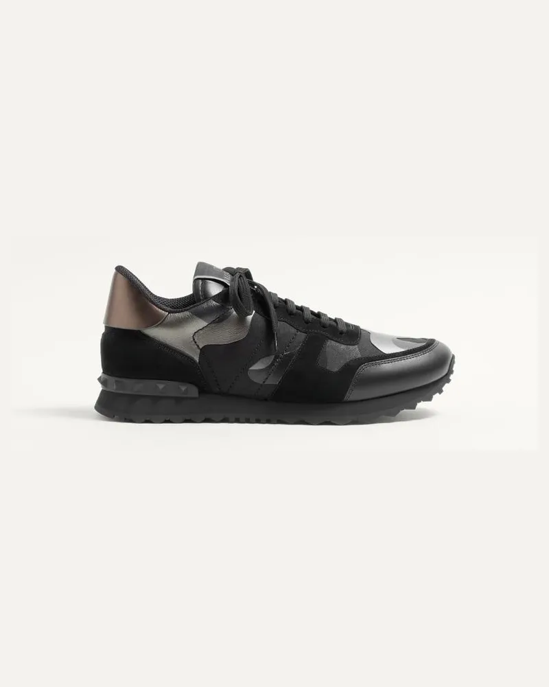 Valentino Garavani Sneaker Rockrunner Camouflage Noir Laminata Uomo NERO Nero