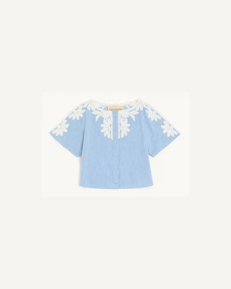 Valentino Garavani Camicia In Denim Blu Chiaro Ricamata Donna DENIM Denim
