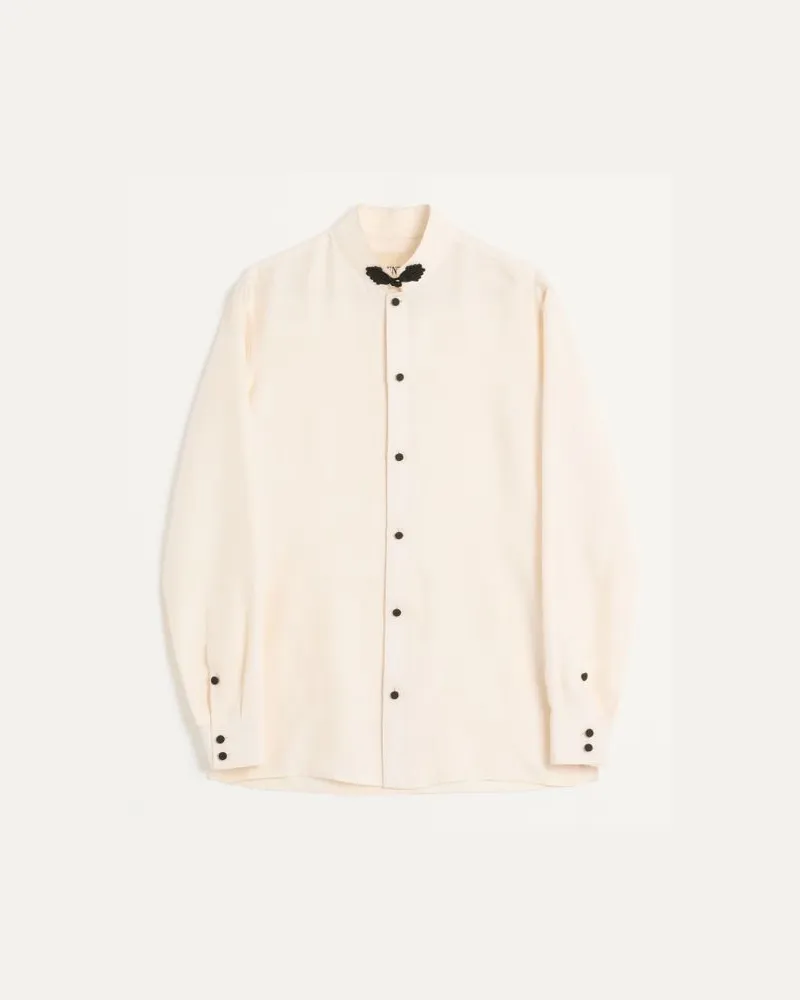 Valentino Garavani Camicia In Shantung Di Seta Con Alamaro Uomo PANNA Panna
