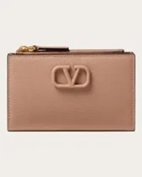 Valentino Garavani PORTACARTE VLOGO SIGNATURE IN VITELLO GRANATO CON ZIP Donna ROSE CANNELLE Rose