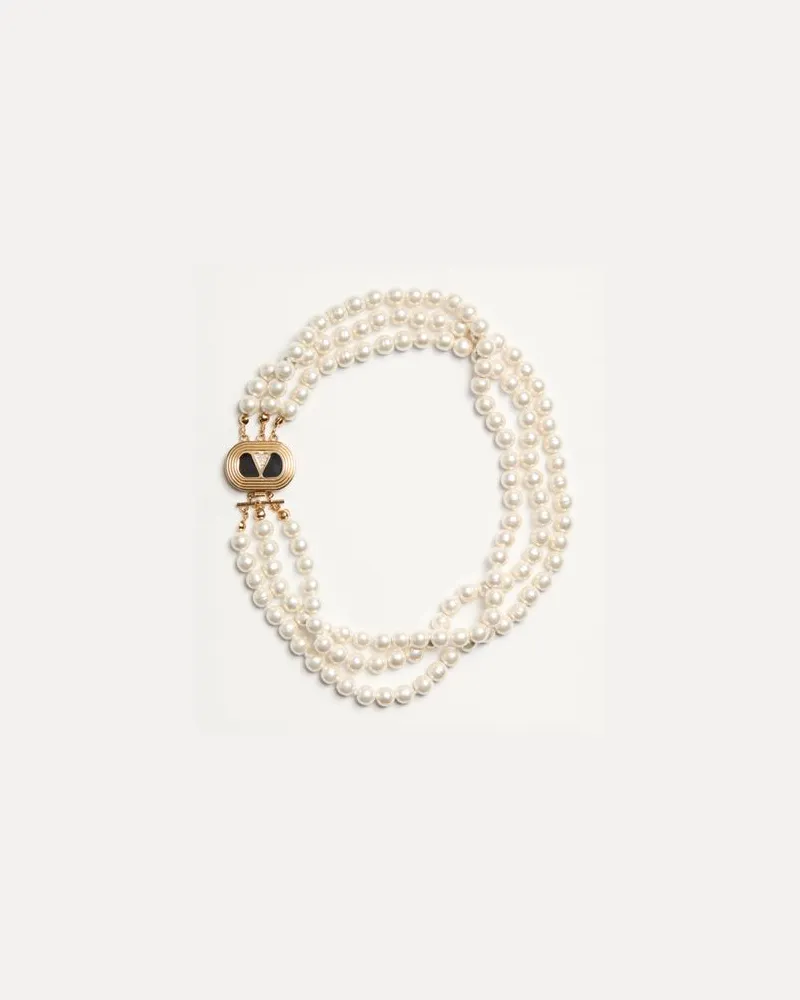 Valentino Garavani Collana Ovalette In Metallo, Smalto, Perle E Cristalli Swarovski® Donna ORO/NERO/CREMA UNI 