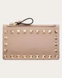 Valentino Garavani PORTACARTE CON ZIP ROCKSTUD IN VITELLO Donna POUDRE Poudre