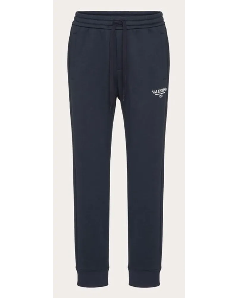 Valentino Garavani PANTALONI JOGGING IN COTONE CON STAMPA VALENTINO Uomo NAVY/BIANCO Navy