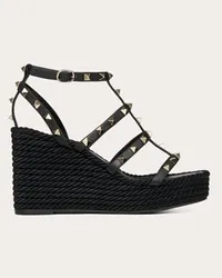 Valentino Garavani SANDALO ZEPPA ROCKSTUD CON CINTURINI IN VITELLO 95MM Donna NERO Nero