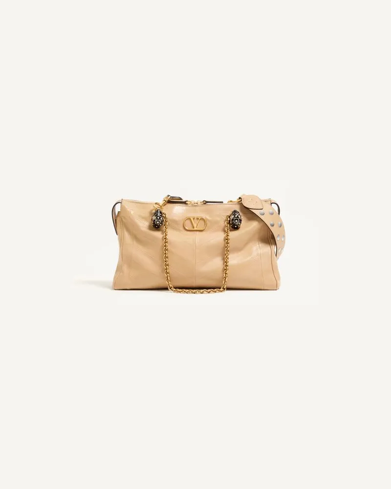 Valentino Garavani Borsa A Spalla Valentino Garavani Panthea In Nappa Motivo Chevron Donna GOLD BEIGE UNI 