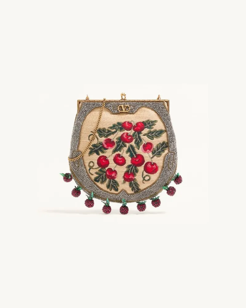 Valentino Garavani Clutch Valentino Garavani Nellcote Fairytales In Rafia Jacquard E Perline Con Motivo Cherryfic Donna NATURALE/MULTICOLOR Naturale