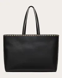 Valentino Garavani BORSA SHOPPING ROCKSTUD IN VITELLO GRANATO Donna NERO Nero