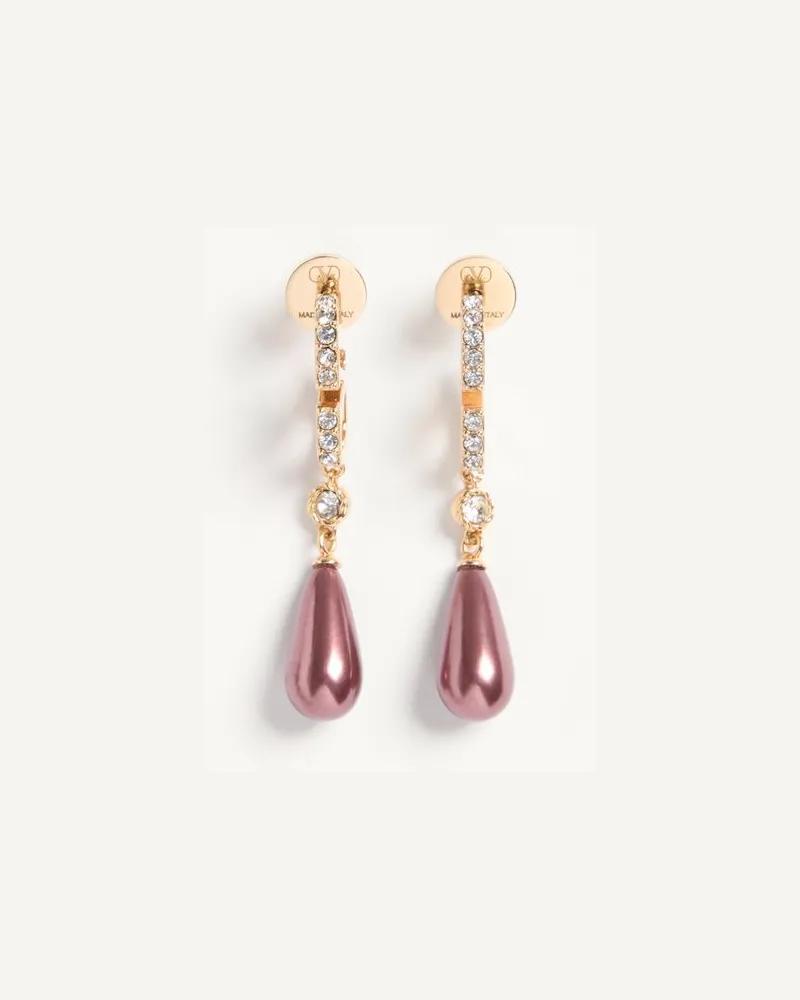Valentino Garavani Orecchini VLogo Signature in Metallo, Cristalli Swarovski e Gocce in Vetro Donna ORO/CRYSTAL/ROSA Oro