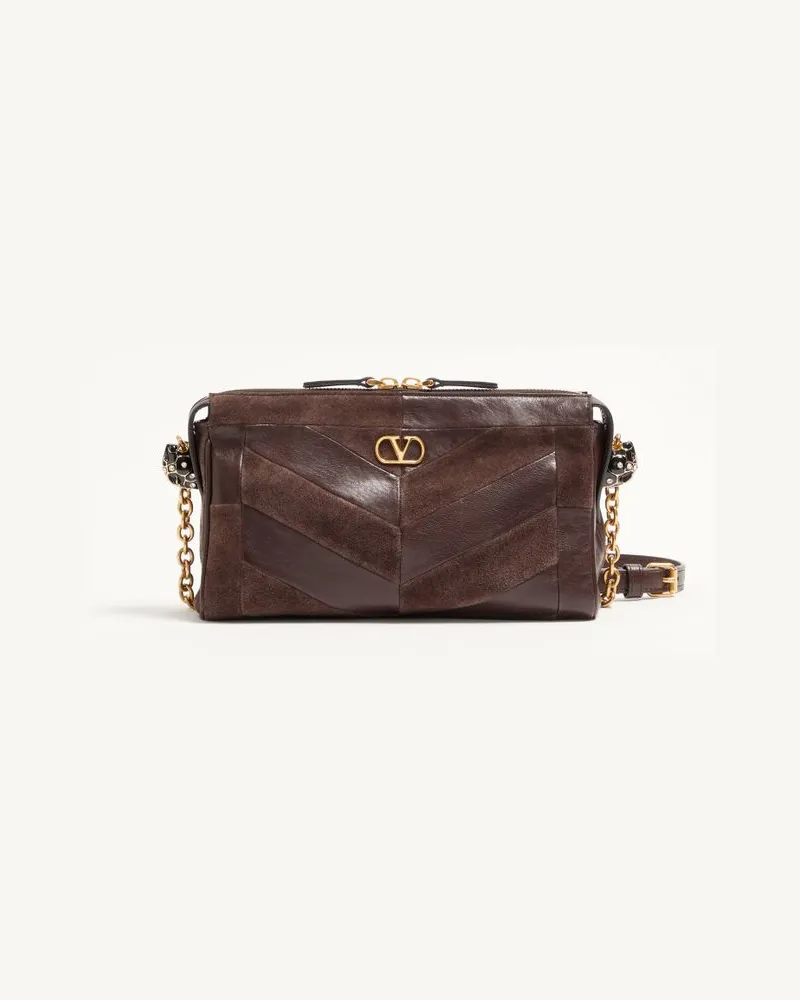 Valentino Garavani Borsa Piccola A Spalla Valentino Garavani Panthea In Suede E Nappa Motivo Chevron Donna EBANO Ebano