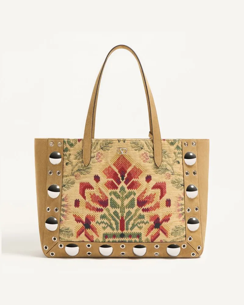 Valentino Garavani Borsa Shopping Media Valentino Garavani Nellcôte In Tessuto Jacquard Uomo HAVANA BEIGE/MULTICOLOR Havana