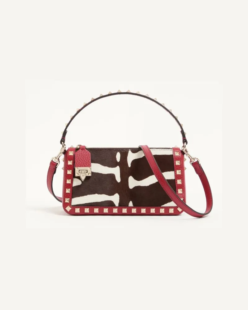 Valentino Garavani Borsa Piccola A Tracolla Valentino Garavani Rockstud In Vitello Effetto Cavallino Animalier Donna BIANCO/MARRONE/ROSSO Bianco