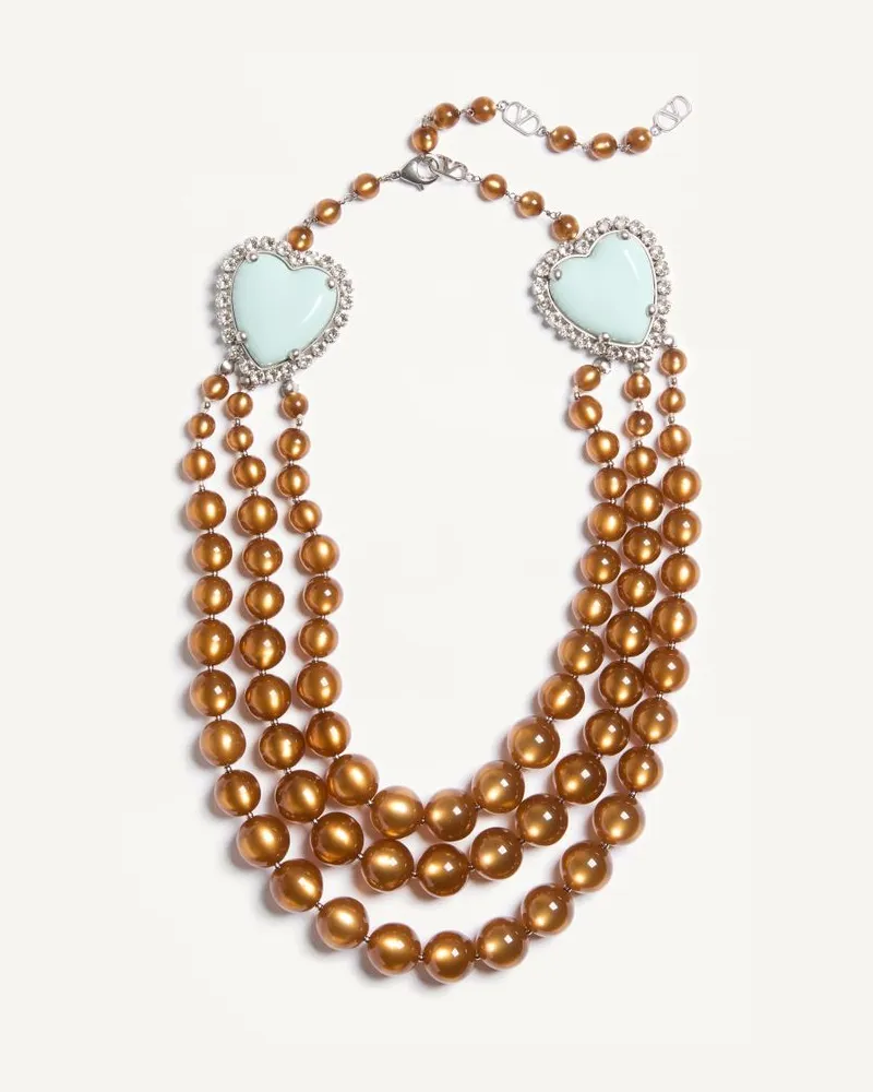 Valentino Garavani Collana Coeur Hyperbole In Metallo, Resina E Cristalli Donna MARRONE Marrone