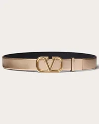 Valentino Garavani CINTURA REVERSIBILE VLOGO SIGNATURE IN VITELLO METALLIZZATO E VITELLO LUCIDO 30 MM Donna ORO/NERO Oro