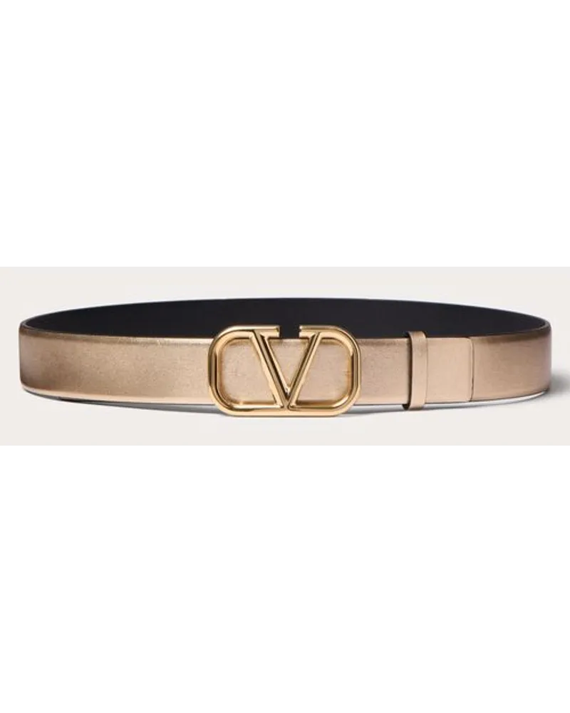 Valentino Garavani Cintura Reversibile Vlogo Signature In Vitello Metallizzato E Vitello Lucido 30 Mm Donna ORO/NERO Oro