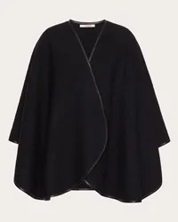 Valentino Garavani PONCHO TOILE ICONOGRAPHE IN LANA CON PROFILI IN PELLE Donna NERO Nero