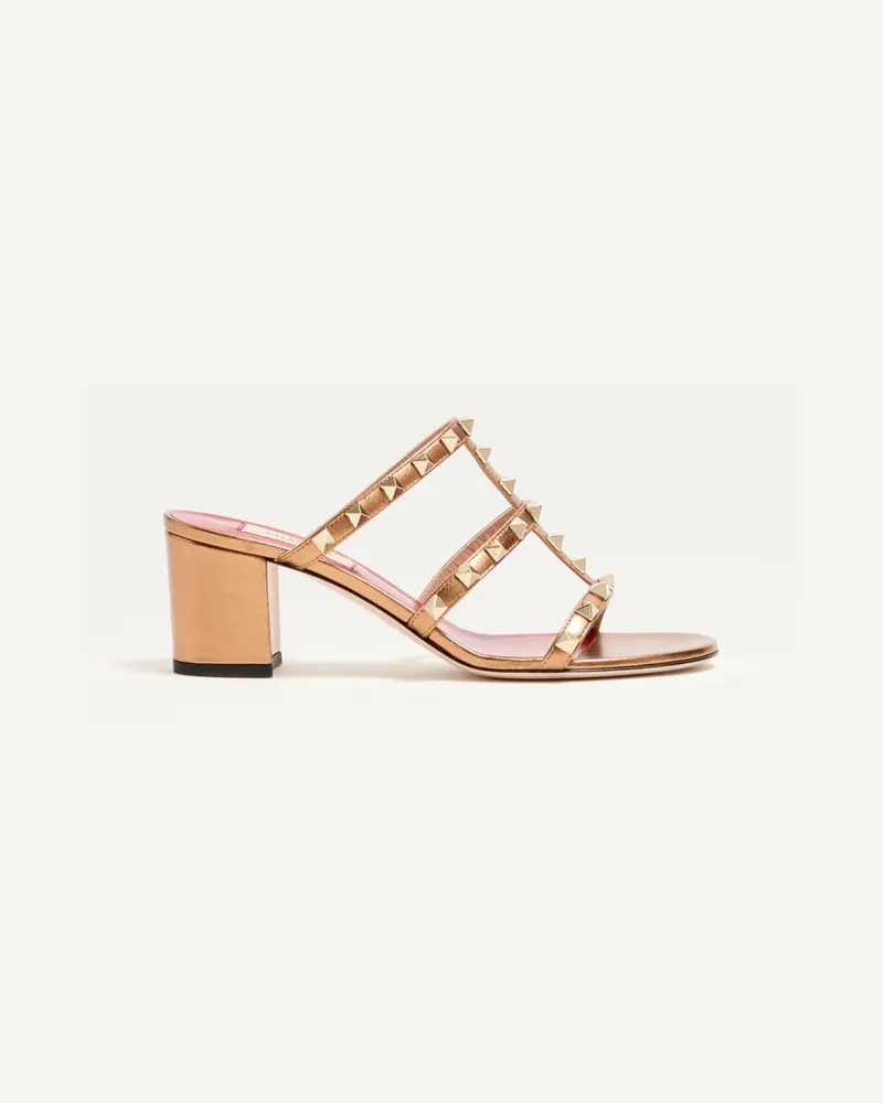 Valentino Garavani Sandalo Slide Rockstud In Nappa Laminata 60Mm Donna ORO Oro