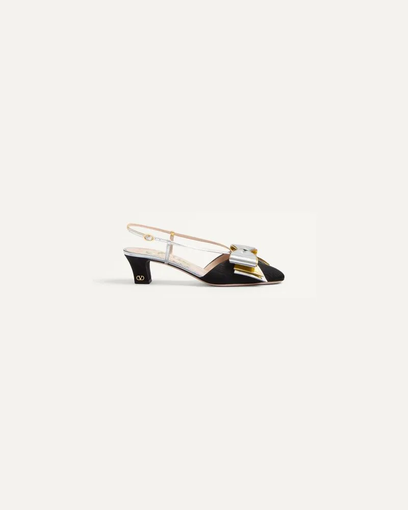 Valentino Garavani Décolleté Slingback Bowow In Tessuto Moirè 45Mm Donna NERO/SILVER/ANTIQUE GOLD 39 
