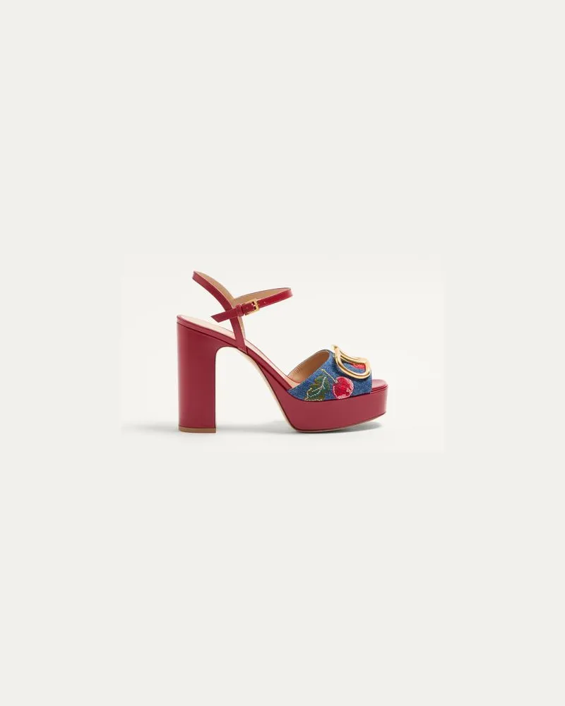 Valentino Garavani Sandalo Con Plateau Vlogo Signature In Denim Con Ricamo Cherryfic 115Mm Donna DENIM/MULTICOLOR 36.5 