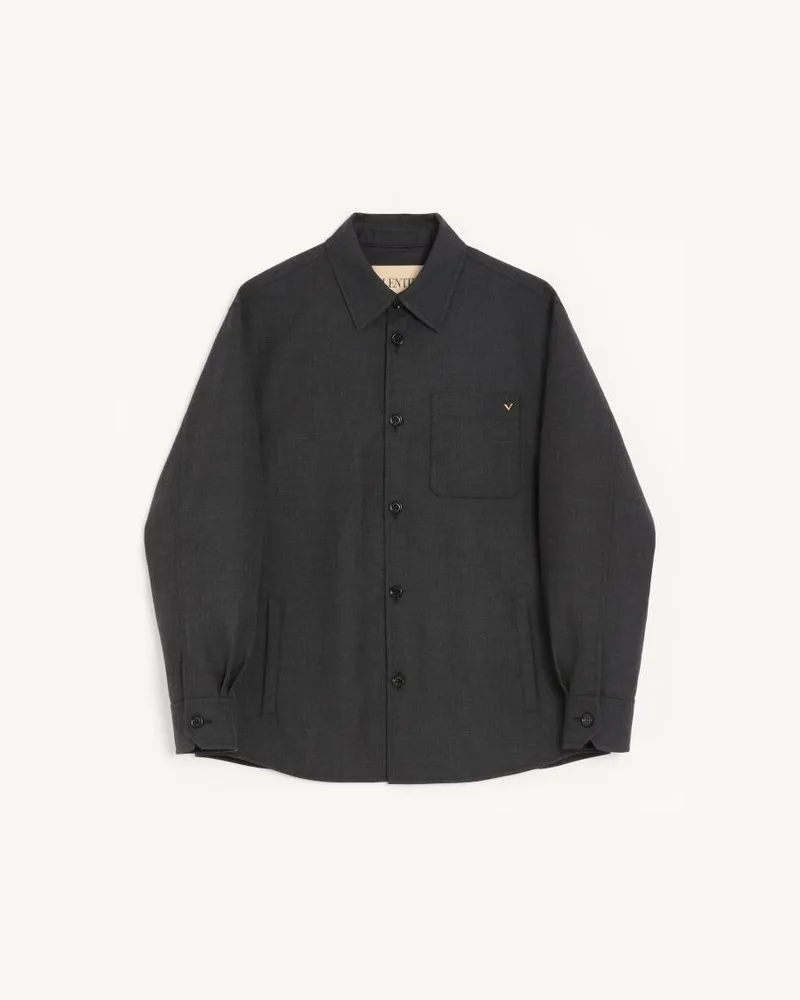 Valentino Garavani Giacca Camicia Valentino In Gabardina Di Nylon Con Vgold Uomo GRIGIO SCURO Grigio
