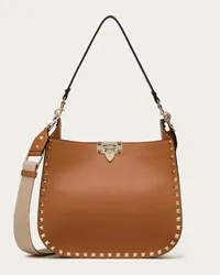 Valentino Garavani BORSA HOBO GARAVANI ROCKSTUD IN VITELLO GRANATO Donna BEIGE Beige