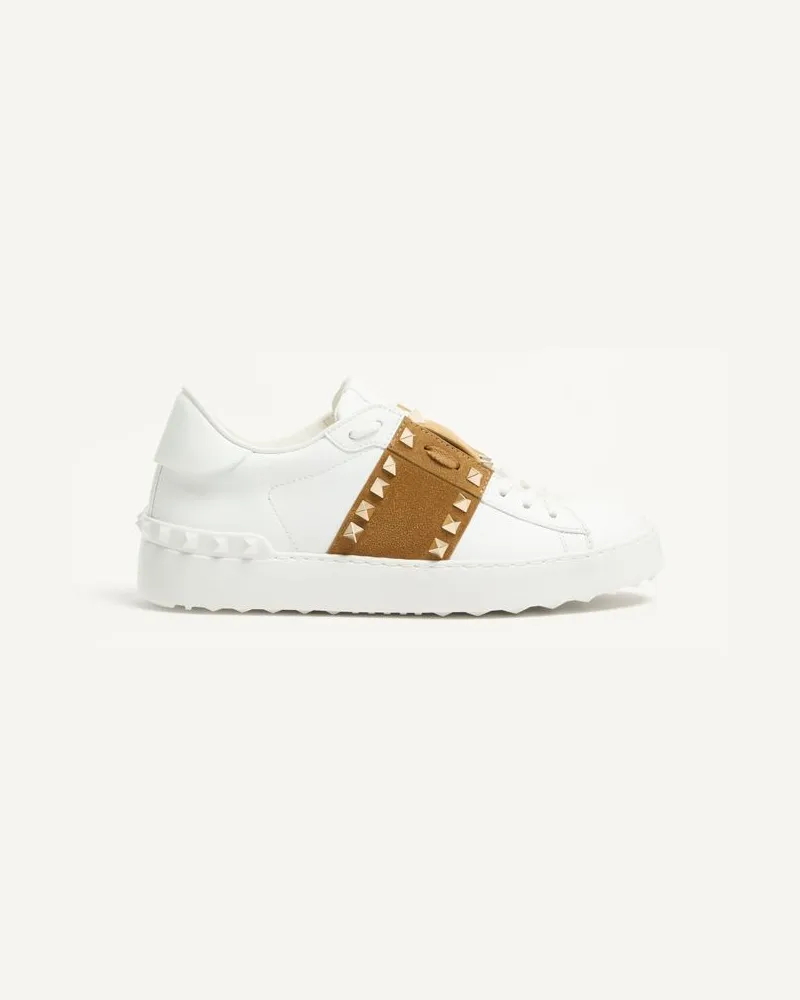 Valentino Garavani Sneaker Rockstud Untitled In Vitello Con Banda In Crosta Donna BIANCO/HAVANA BEIGE Bianco