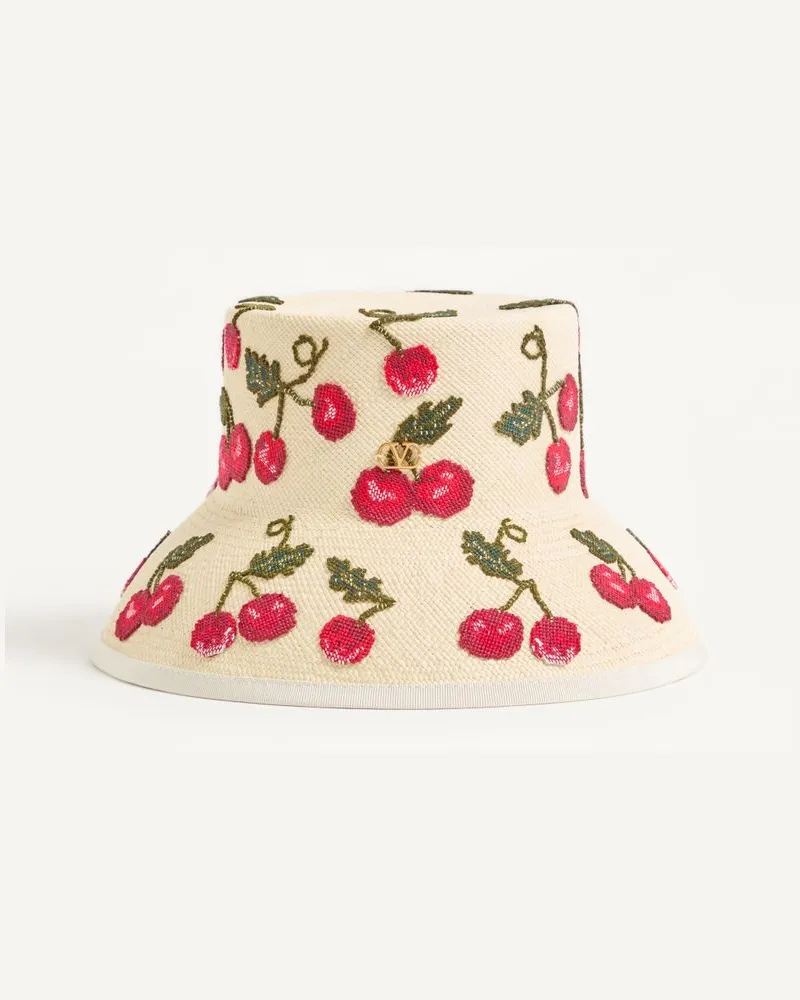 Valentino Garavani Cappello Bucket Cherryfic in Paglia Donna NATURALE/ROSSO Naturale