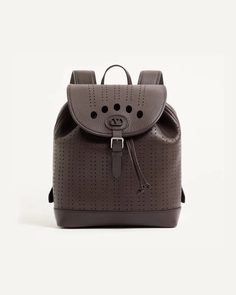 Valentino Garavani Zaino Valentino Garavani Dottie In Pelle Traforata Uomo MARRONE SCURO Marrone