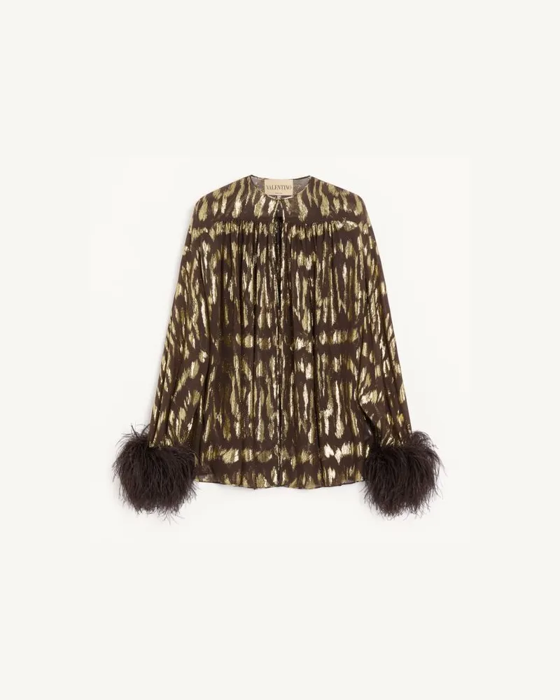 Valentino Garavani Camicia In Lurex Motivo Jacquard Gattocivetta Fauve Eclat Donna MARRONE/ORO Marrone
