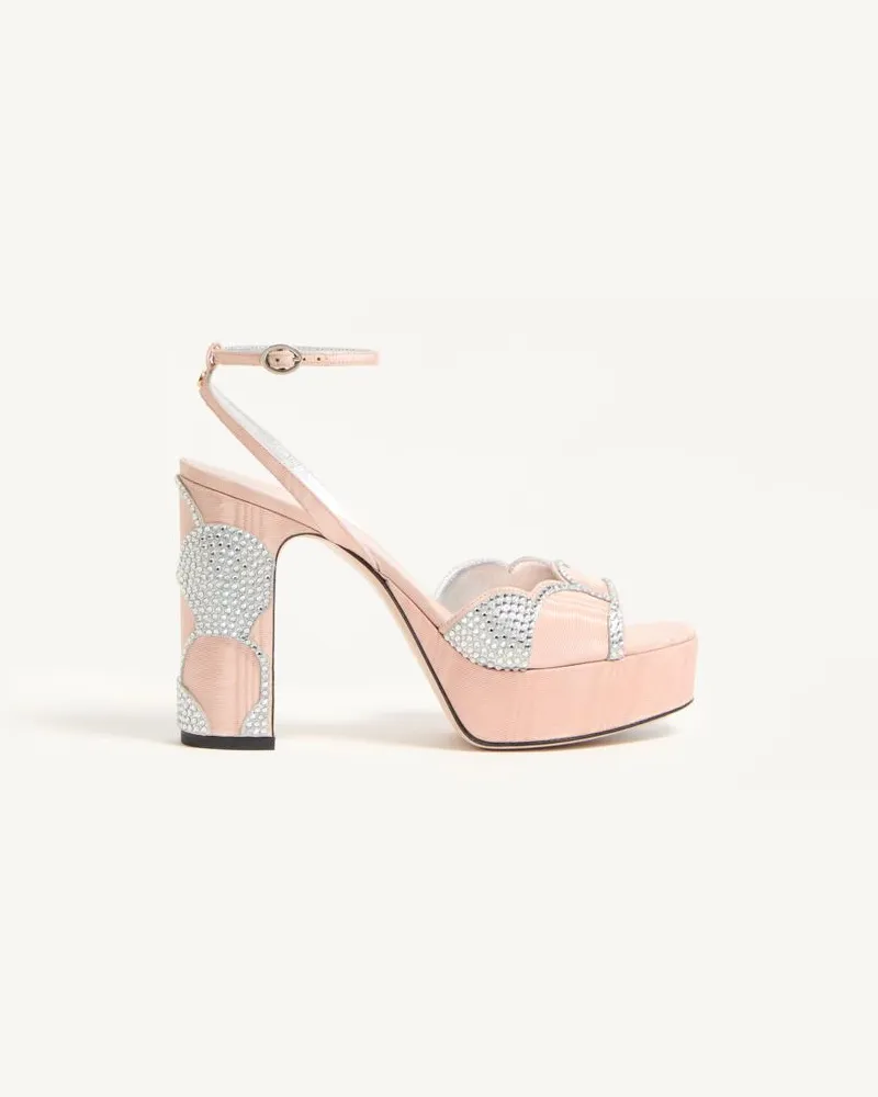 Valentino Garavani Sandalo Con Plateau Bowow In Tessuto Moirè Con Cristalli 115Mm Donna NUDE/SILVER Nude