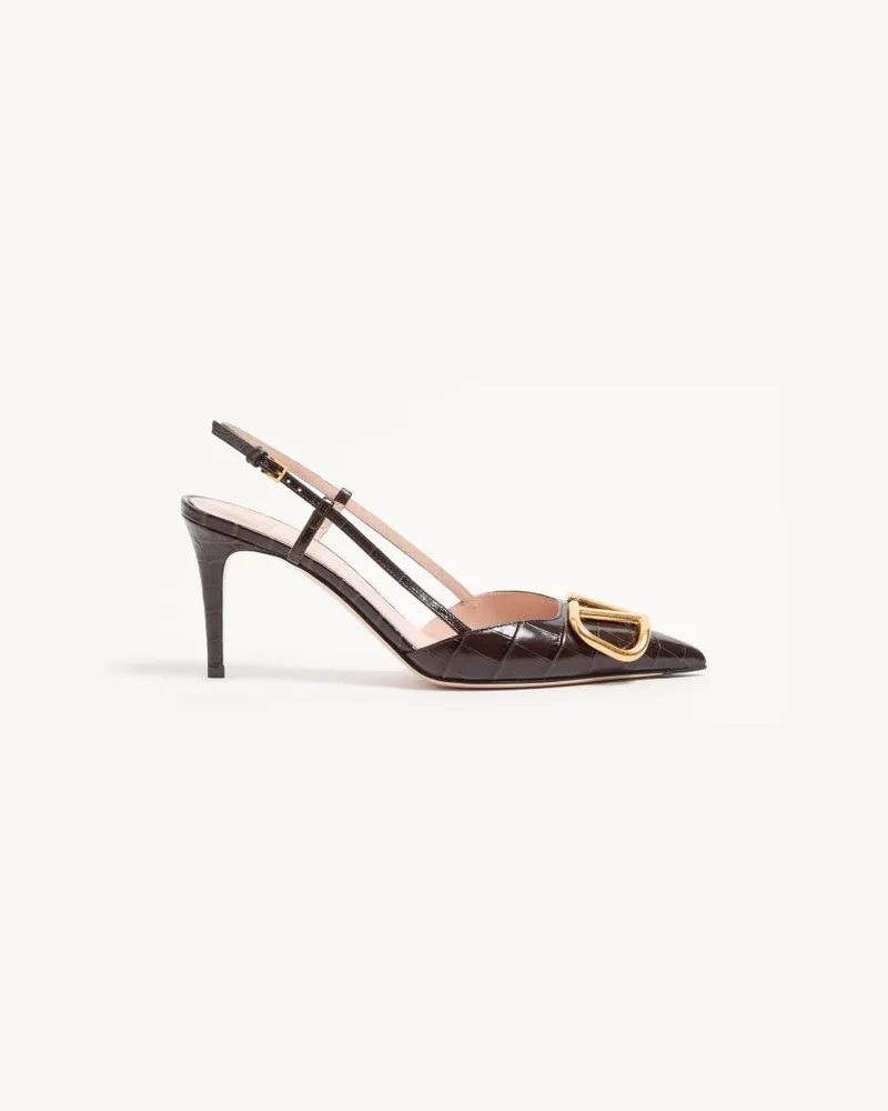 Valentino Garavani Décolleté Slingback VLogo Signature In Vitello Stampato 80Mm Donna OAK BROWN Oak