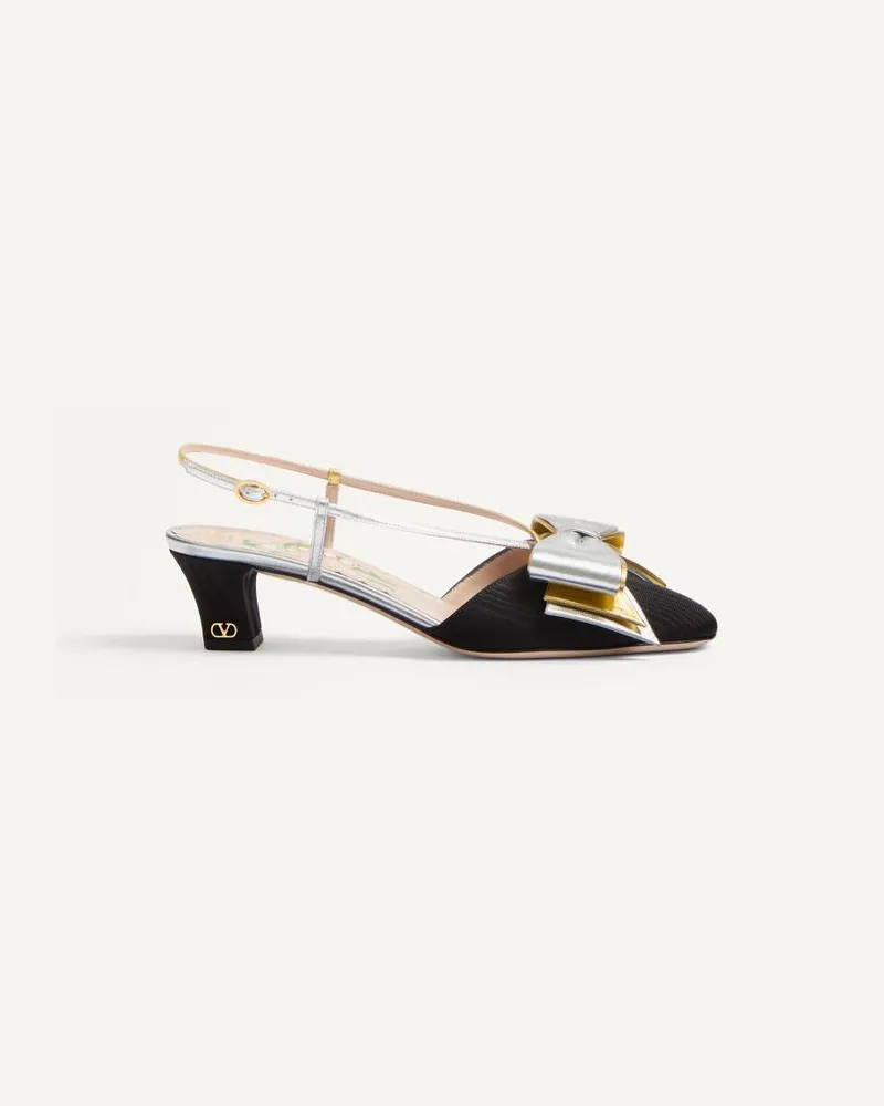 Valentino Garavani Décolleté Slingback Bowow In Tessuto Moirè 45Mm Donna NERO/SILVER/ANTIQUE GOLD Nero