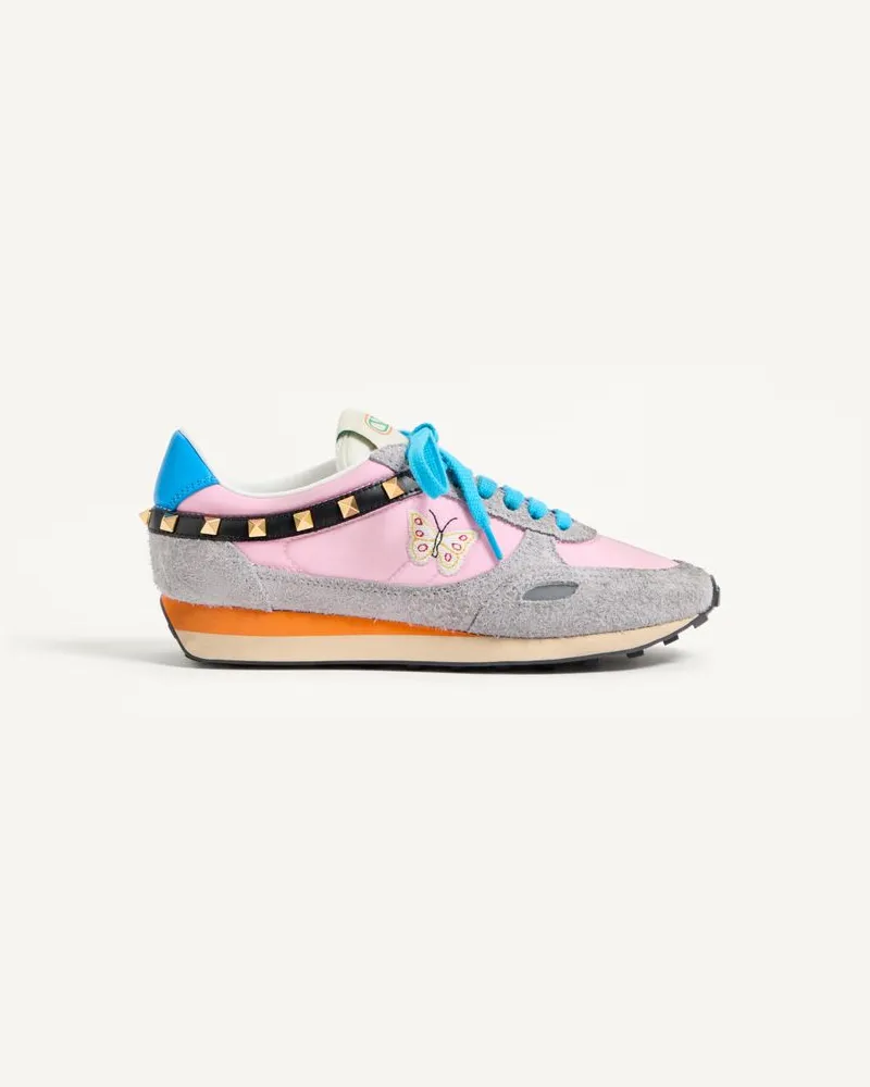 Valentino Garavani Sneaker Stud Up In Crosta E Nylon Con Ricamo Farfalla Donna ROSA/MULTICOLOR Rosa