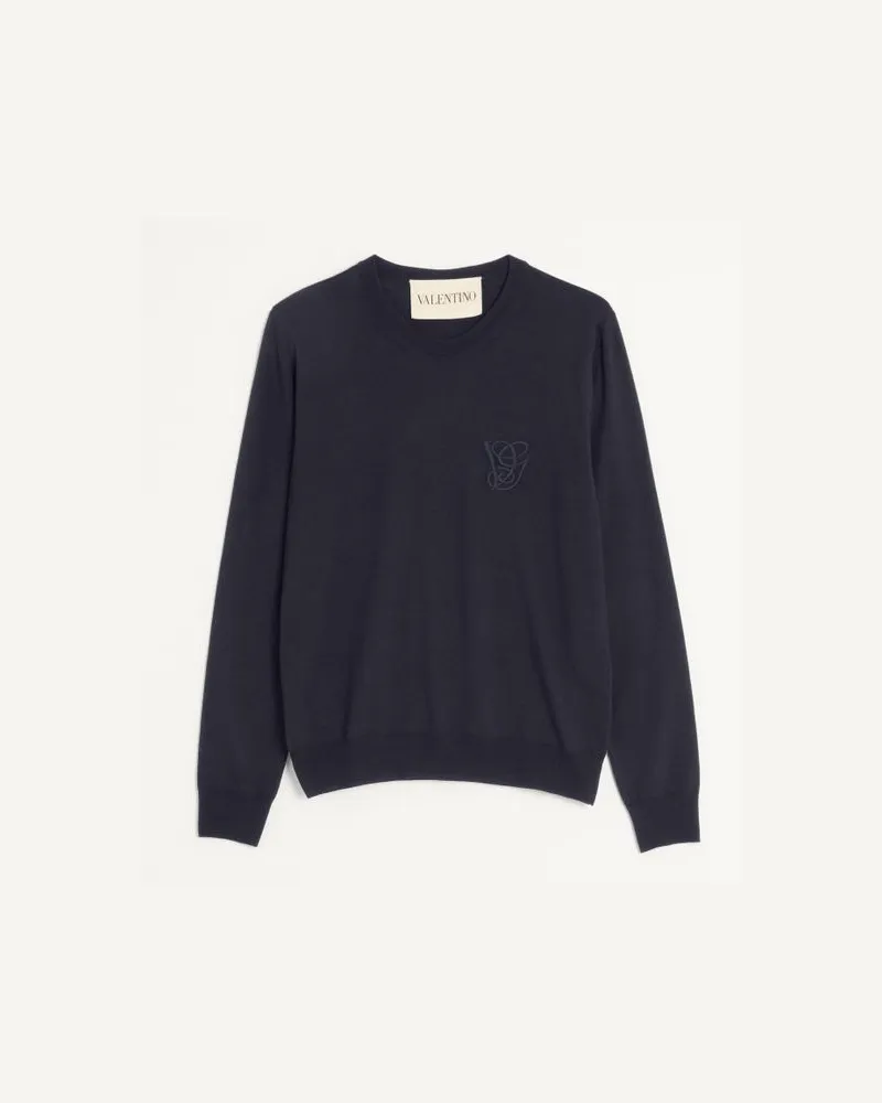 Valentino Garavani Maglia In Lana Con Ricamo Vg Uomo BLU SCURO Blu