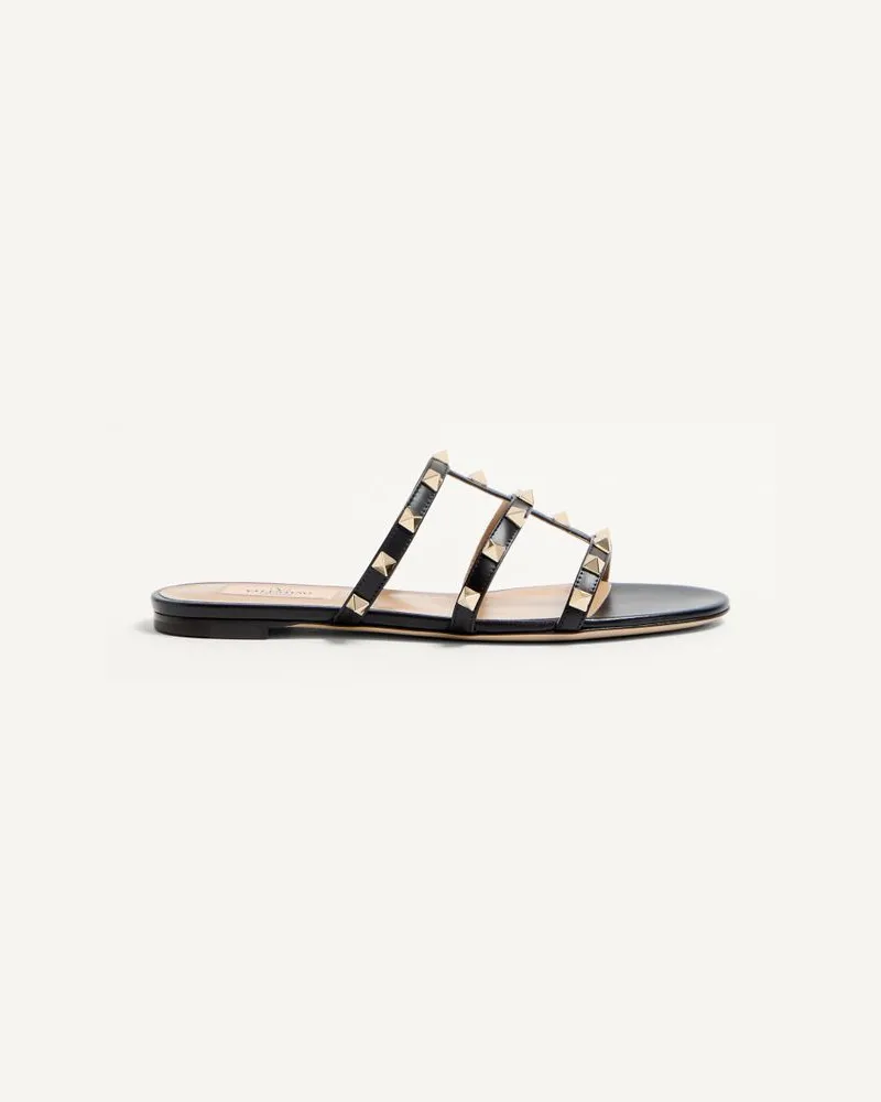 Valentino Garavani Sandalo Slider Basso Rockstud In Vitello Donna NERO Nero