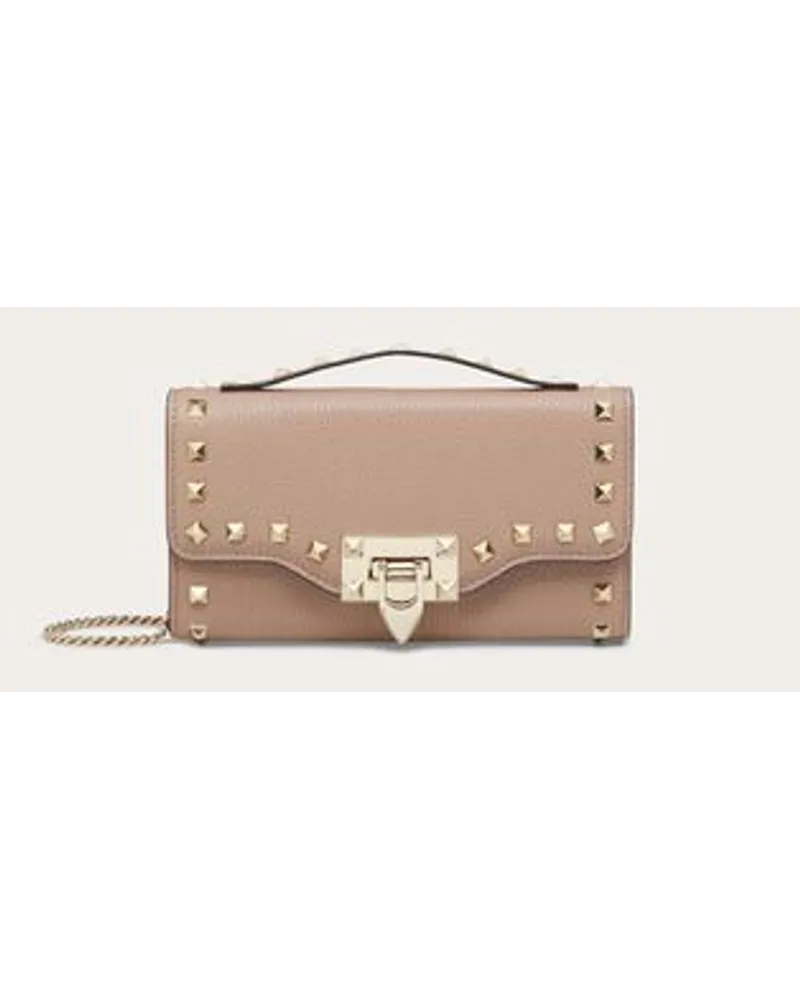 Valentino Garavani PORTAFOGLIO CON CATENA ROCKSTUD IN VITELLO GRANATO Donna POUDRE Poudre