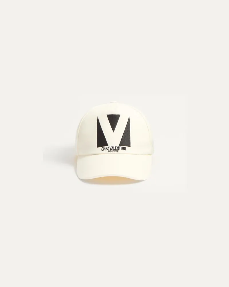 Valentino Garavani Baseball Cap Chez Valentino In Cotone Con Ricamo Uomo AVORIO/NERO 59 