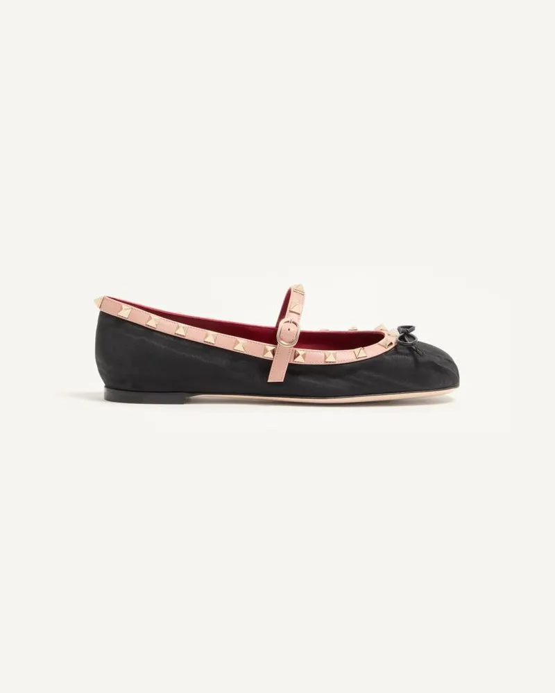 Valentino Garavani Ballerina Mary-Jane Rockstud In Tessuto Moire' 05mm Donna NERO Nero
