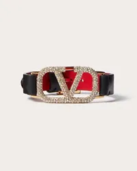 Valentino Garavani BRACCIALE VLOGO SIGNATURE IN PELLE E CRISTALLI SWAROVSKI® Donna NERO/ROUGE PUR Nero