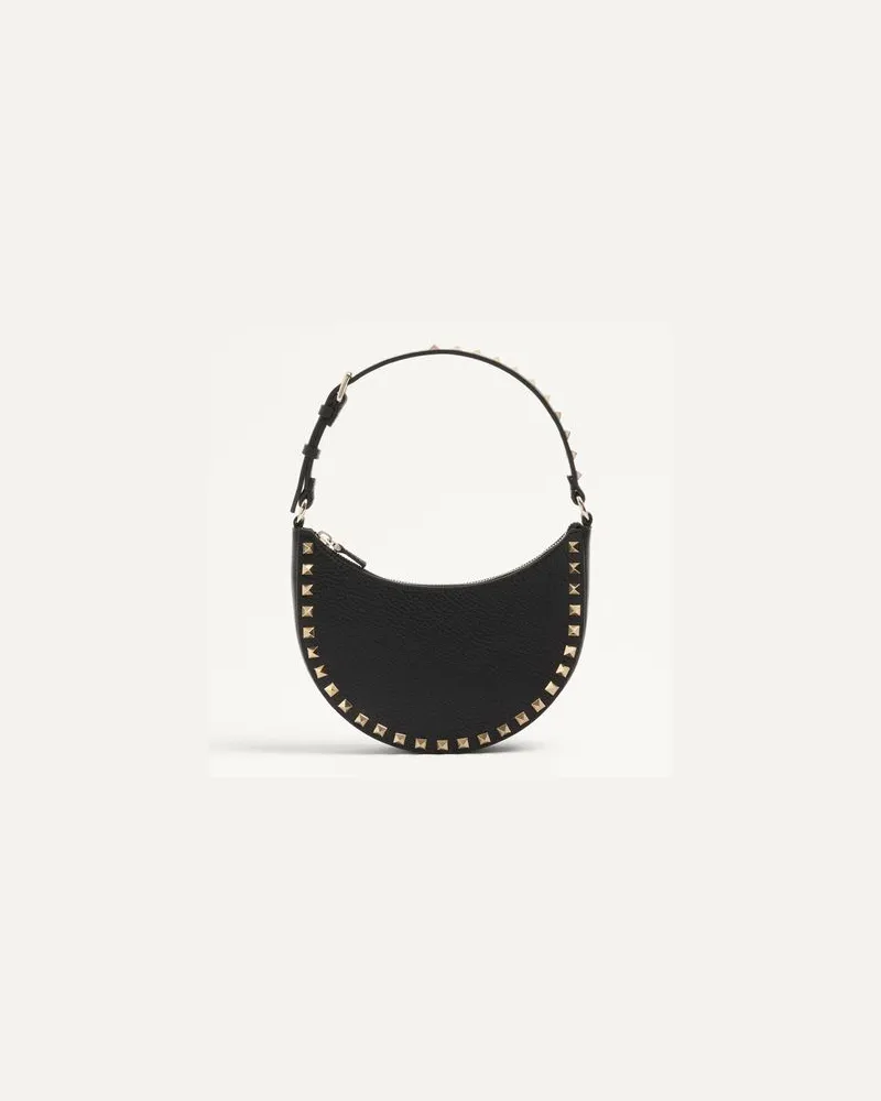 Valentino Garavani Mini Borsa Hobo Rockstud In Vitello Granato Donna NERO Nero