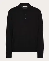 Valentino Garavani POLO MANICA LUNGA IN LANA CON RICAMO VLOGO SIGNATURE Uomo NERO Nero