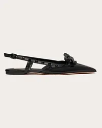 Valentino Garavani BALLERINA SLINGBACK ROCKSTUD BOW IN VERNICE E BORCHIE IN TONO Donna NERO Nero