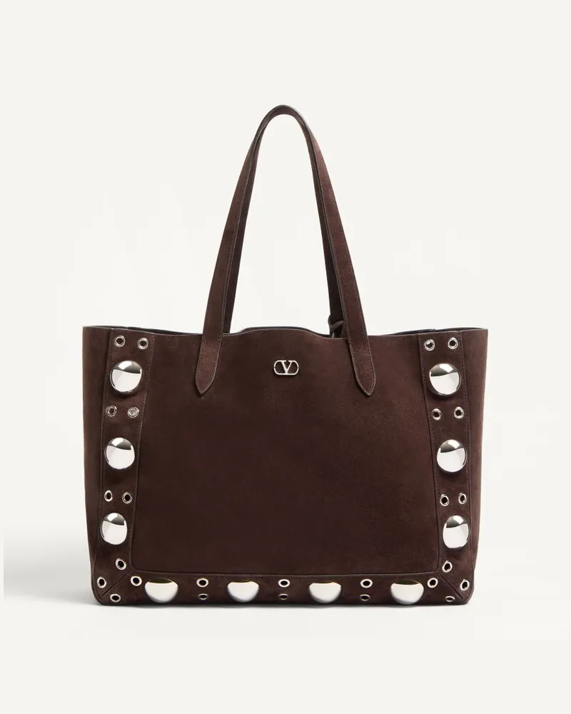 Valentino Garavani Borsa Shopping Media Valentino Garavani Nellcôte In Suede Donna TESTA DI MORO Testa