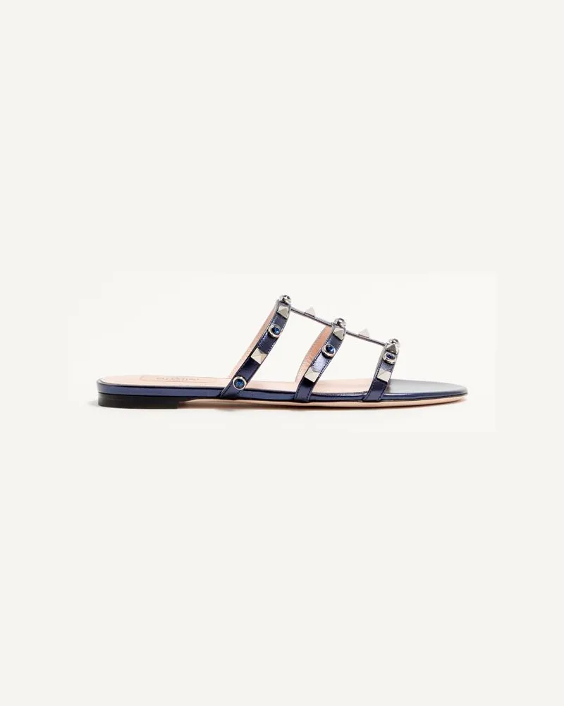 Valentino Garavani Sandalo Slide Rockstud In Nappa Laminata Con Cabochon Donna NAVY Navy