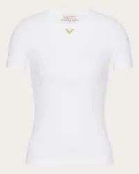 Valentino Garavani T-SHIRT IN RIBBED COTTON Donna BIANCO Bianco