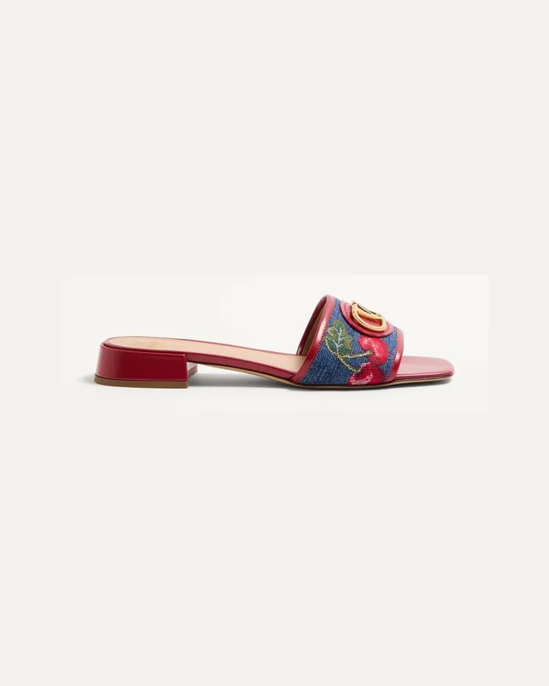 Valentino Garavani Sandalo Slide VLogo Signature In Denim Con Ricamo Cherryfic 20Mm Donna DENIM/MULTICOLOR Denim